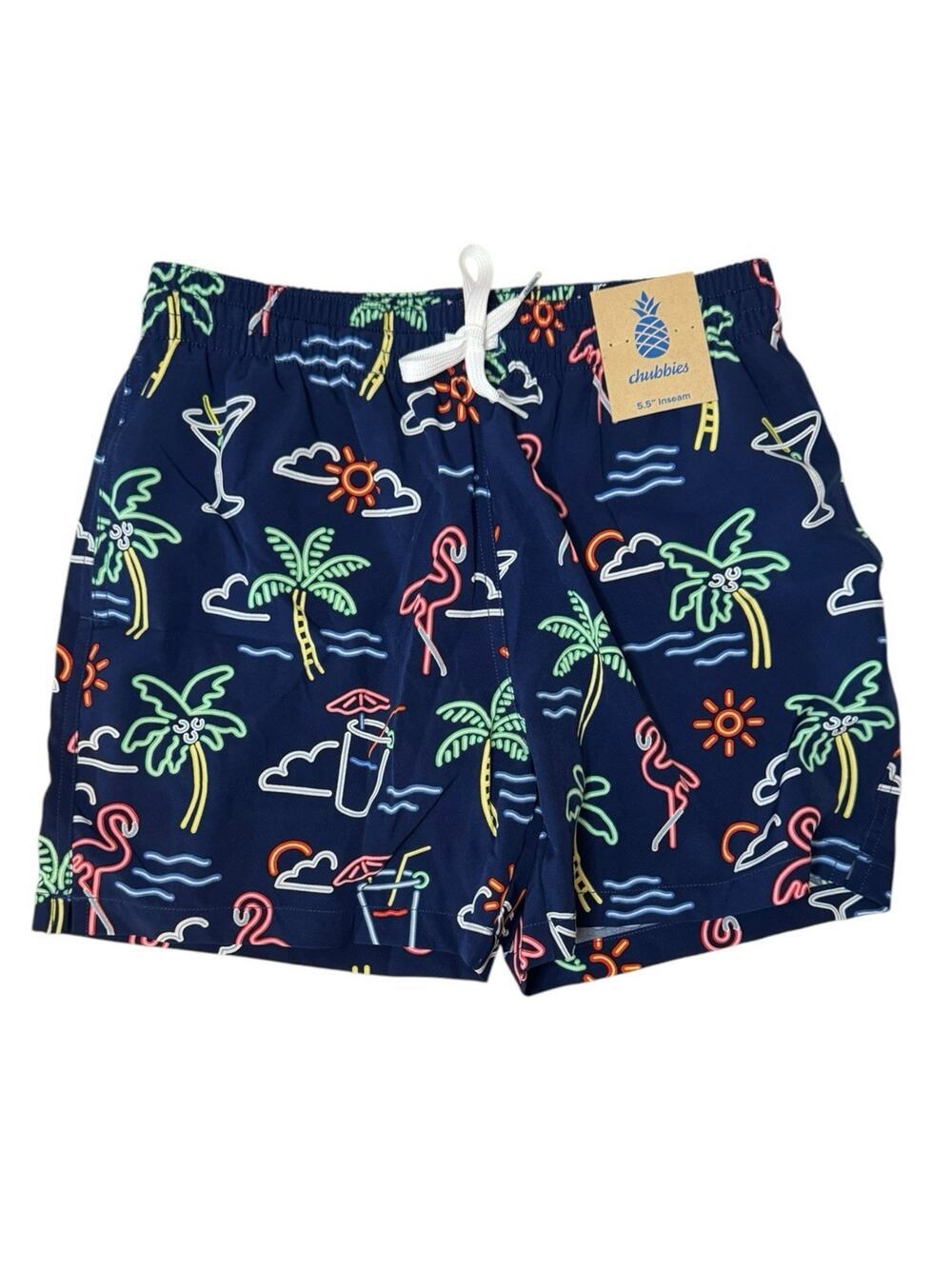 Chubbies NEW Swim Trunks Small Blue The Neon Lights 5.5" Lined Pockets Summer